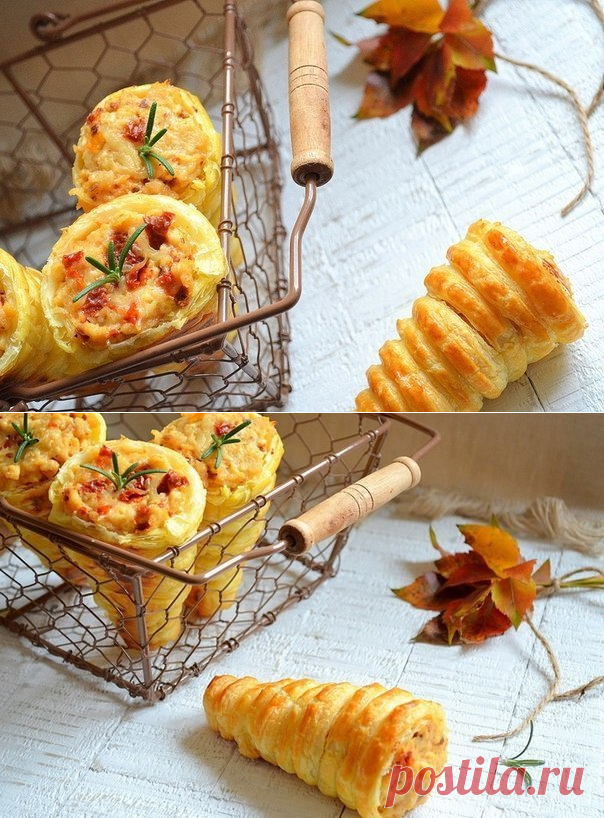 Интересный вариант закуски — нежные трубочки из слоеного теста — Вкусные рецепты
