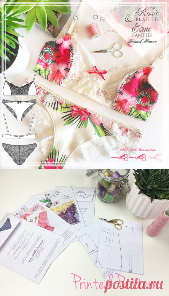 PRINTED sewing pattern Esme Panties & Rosie Bra от EvielaLuveDIY