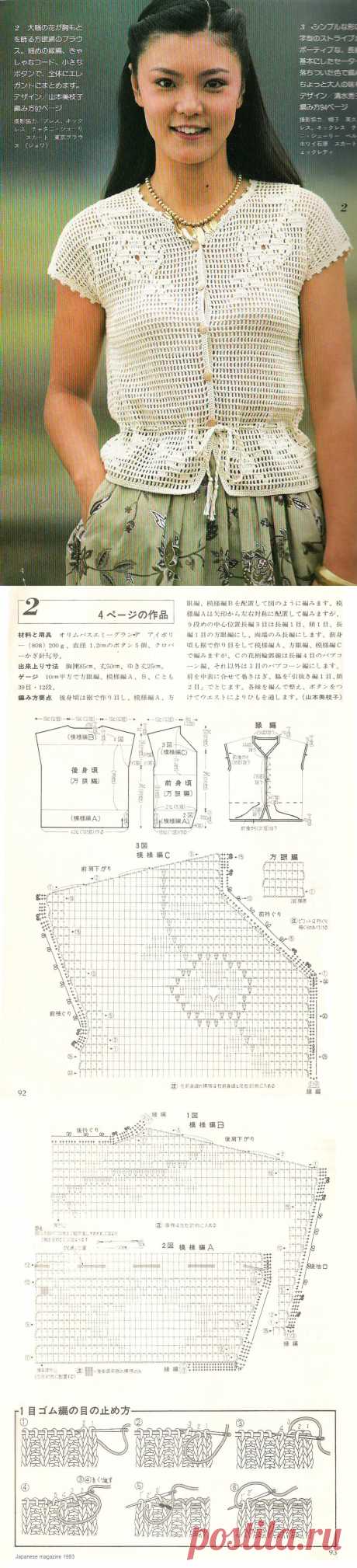 Летняя ажурная кофточка на застежке крючком