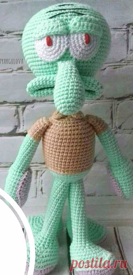 PDF Сквидвард крючком. FREE crochet pattern; Аmigurumi doll patterns. Амигуруми схемы и описания на русском. Вязаные игрушки и поделки своими руками #amimore - Осьминог Сквидвард из мультфильма Губка Боб Квадратные Штаны, Спанч Боб Сквэр Пэнтс.