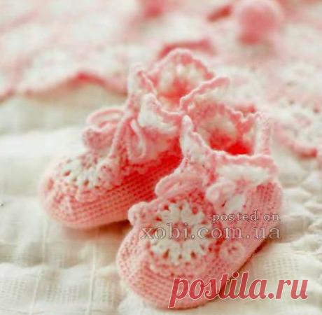 розовые пинетки для малышки вязаные крючком