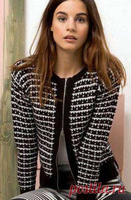 Двухцветный жакет в стиле Шанель спицами Кликните по картинке, чтобы увеличить её источник