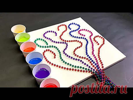 (270) Fluid Art! String Pulling with BEADS?! Sooo SATISFYING - YouTube