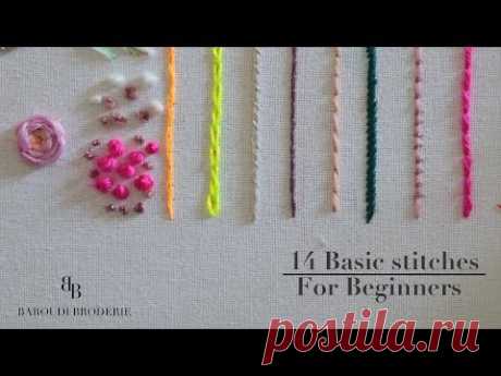 Hand embroidery for beginners - 14 basic stitches with drawing explanations