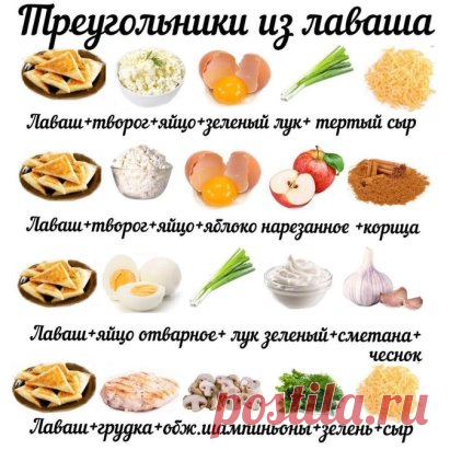 Варианты начинок для треугольничков из лаваша...