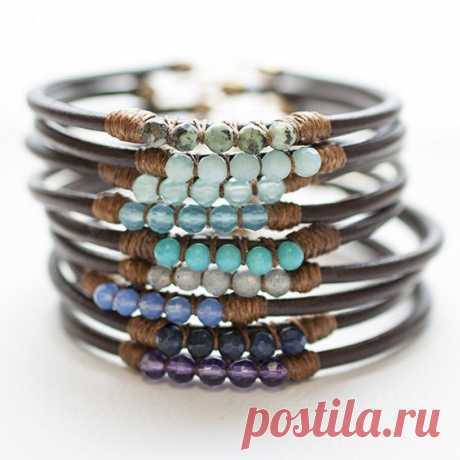 5 Perfect Gems Leather Bracelet-Ocean Colors
