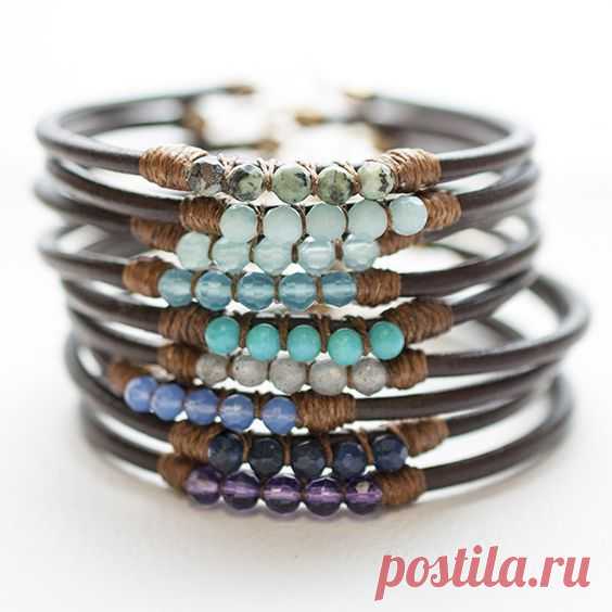 5 Perfect Gems Leather Bracelet-Ocean Colors