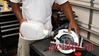 Пылесборник из канистры Практически у каждой циркулярной пилы есть выходной патрубок для выброса стружки при работе. Обычно к нему подключается заборник от специализированного