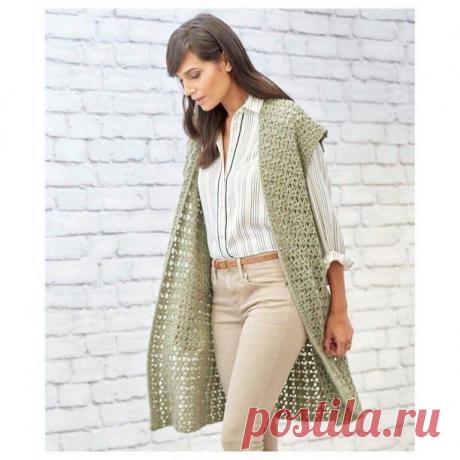 Ажурный длинный жилет крючком Новый, 7 сезон экспресс конкурса "Вязаный карантин"! - условия участия ЗДЕСЬ