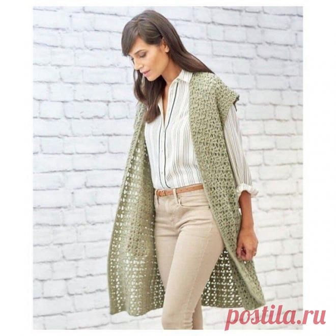 Ажурный длинный жилет крючком Новый, 7 сезон экспресс конкурса 