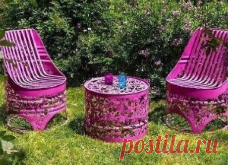 Садовая мебель из старых бочек