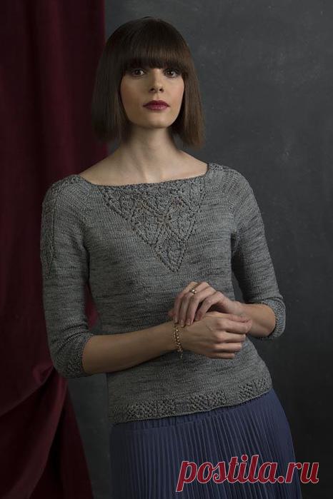 Вязаный женский пуловер Victoria приталенного силуэта с японскими ажурами от дизайнера Jennifer Wood..