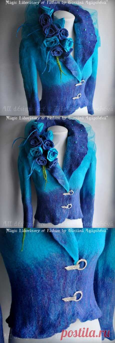Before 650 Jacket Long Sleeves Couture Runway Merino, Silk, Blue Turq…