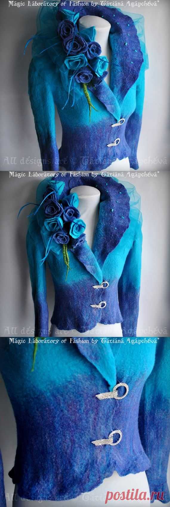 Before 650 Jacket Long Sleeves Couture Runway Merino, Silk, Blue Turq…