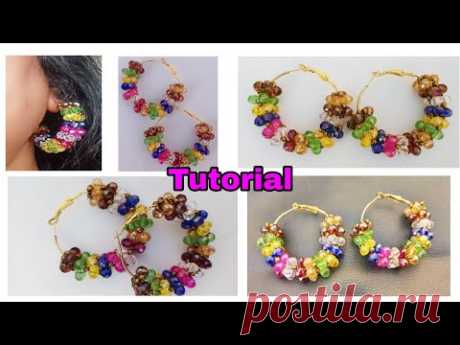 How to make Earrings with Crystal Beads /How to make Hoop Earrings /Tutorial by somycrafty