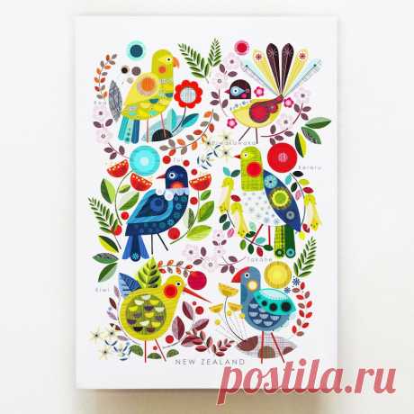 Flora y fauna nativa de Nueva Zelanda impresa en blanco NZA47 - Etsy Chile