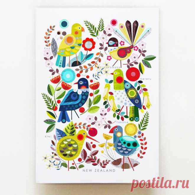 Flora y fauna nativa de Nueva Zelanda impresa en blanco NZA47 - Etsy Chile