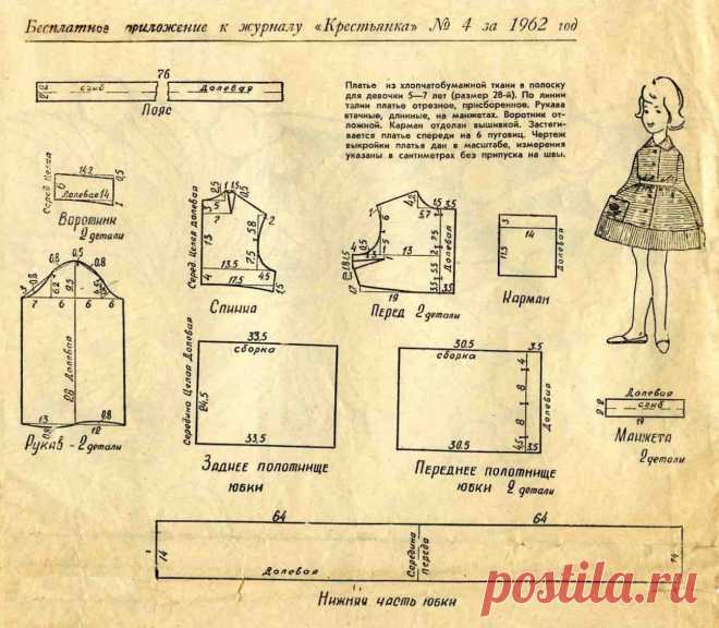 Платье из ткани в полоску для девочки 5-7 лет