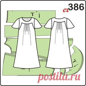 Выкройка платья для полных женщин с кокетками - Porrivan Выкройка платья для полных женщин с кокетками и складками на переде и спинке. Платье можно носить как отдельно, так и в комплекте с брюками.