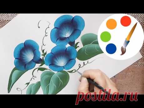 Paint a flower, The convolvulus, Morning Glory flower, One stroke, irishkalia