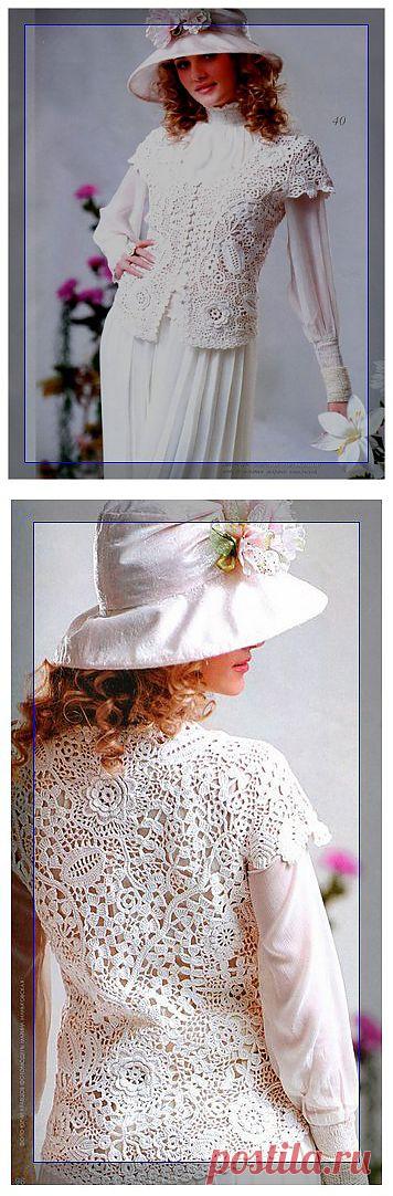 Вязаная крючком кофточка цвета топленого молока. .