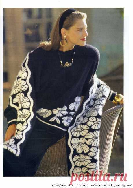 Джемпер + палантин с цветами