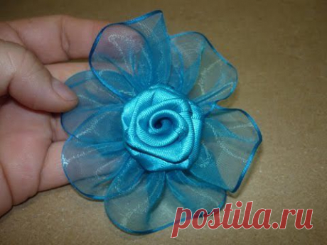 Tutorial paso a paso Flor en cinta organza para el cabello No.149 Manualidadeslahormiga
