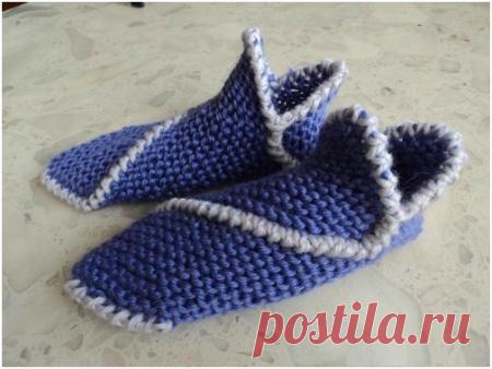 Мастер-класс. Вязаные тапочки на двух спицах. / Вязание / Рукоделие
