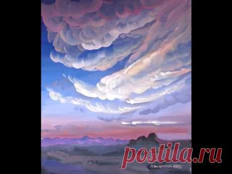 Onestroke, evening clouds, рисуем вечерние облака двойным мазком, irishkalia - YouTube