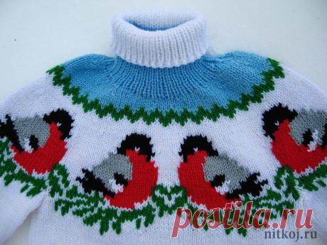 Детский свитер спицами &quot;Снегири на снегу&quot; » Ниткой - вязаные вещи для вашего дома, вязание крючком, вязание спицами, схемы вязания