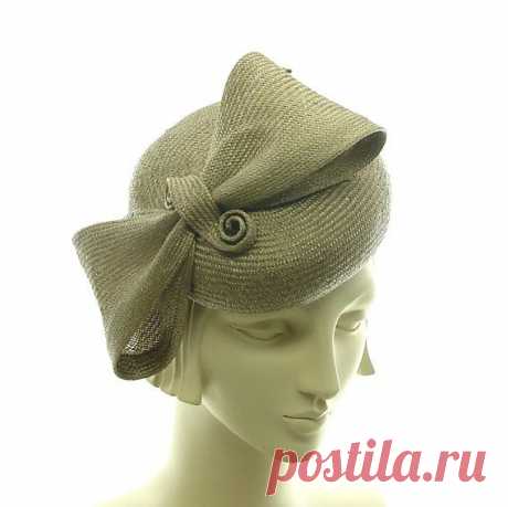 Taupe Cocktail Hat for Women - Pillbox Hat - Handmade Straw Hat
