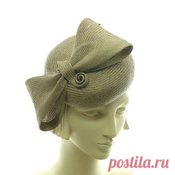 Taupe Cocktail Hat for Women - Pillbox Hat - Handmade Straw Hat