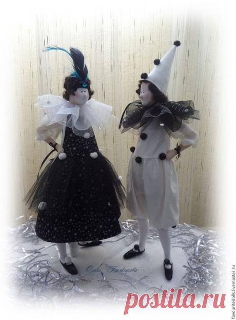 Купить Тильда. Композиция "Дети в маскарадных костюмах". Пьеро и Пьеретта. - черный, белый, серебряный, бирюзовый