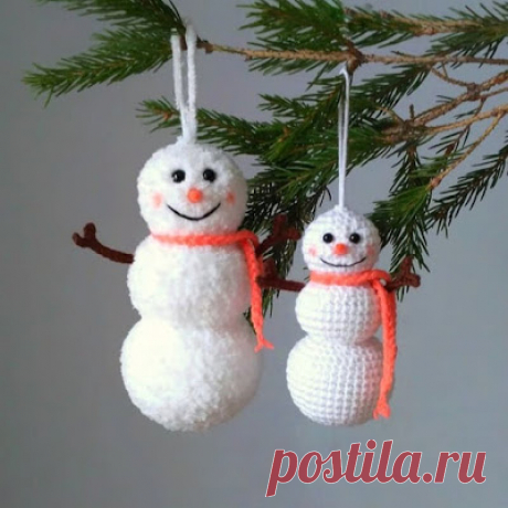 1000 схем амигуруми на русском: Елочная игрушка снеговик