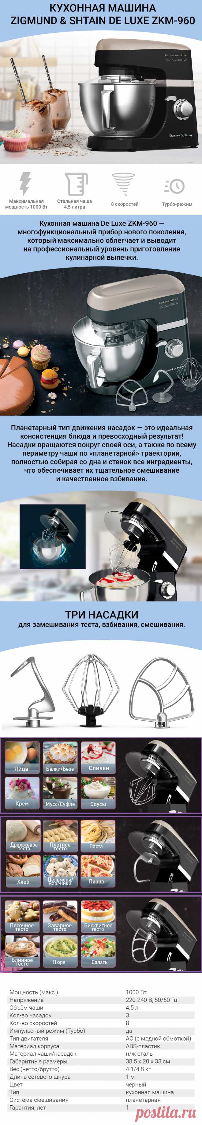 Кухонный комбайн Zigmund & Shtain De Luxe ZKM-960 — купить в официальном магазине по оптимальной цене