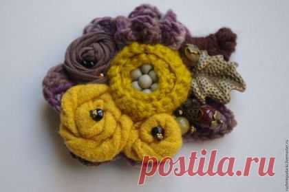 Купить Брошь " Горчица с корицей" - брошь, брошь ручной работы, брошь цветок