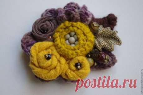 Купить Брошь &quot; Горчица с корицей&quot; - брошь, брошь ручной работы, брошь цветок