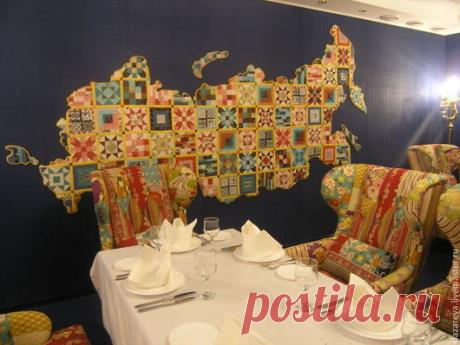 Купить Лоскутное панно "Карта России" - лоскутная техника, лоскутное панно, панно на стену