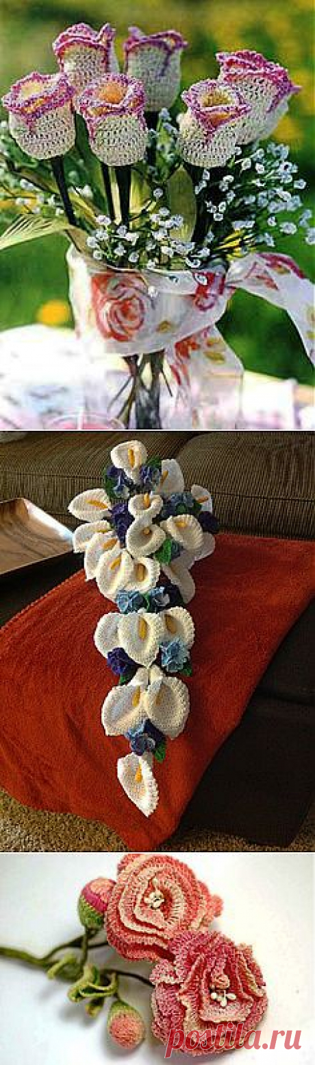 Crochet flowers and leaves on Pinterest