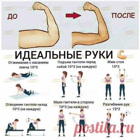 Упражнения для проработки мышц рук. Попробуйте и через месяц увидите результат.