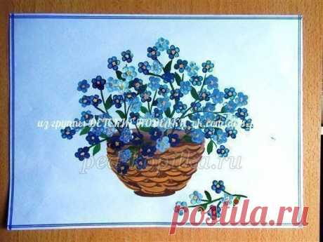 ​Корзину с цветами рисуем ватными палочками