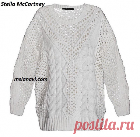 Белый пуловер спицами от Stella McCartney - Вяжем с Лана Ви Белый пуловер спицами от Stella McCartney — оригинальная модель летнего пуловера из прежней коллекции известного дизайнера. Очень нарядный и модный пуловер, прежде всего благодаря белому цвету, а также интересному узорному ряду, дополненному изящной «сеточкой». Узор «сеточка», к сожалению, не предложен на отрисованной схеме. Есть похожая «сеточка» спицами в видео мастер-классе; этот узор, на мой взгляд, можно применить к […]