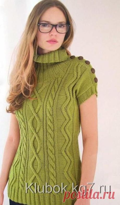 Безрукавка с застёжкой на плече связана спицами миксом узоров: &quot;зигзаги&quot;, &quot;косы&quot;, &quot;ромбы&quot;. | Клубок