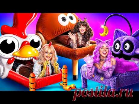 Тройняшки строят двухэтажную кровать! CatNap vs Clucky vs POU!