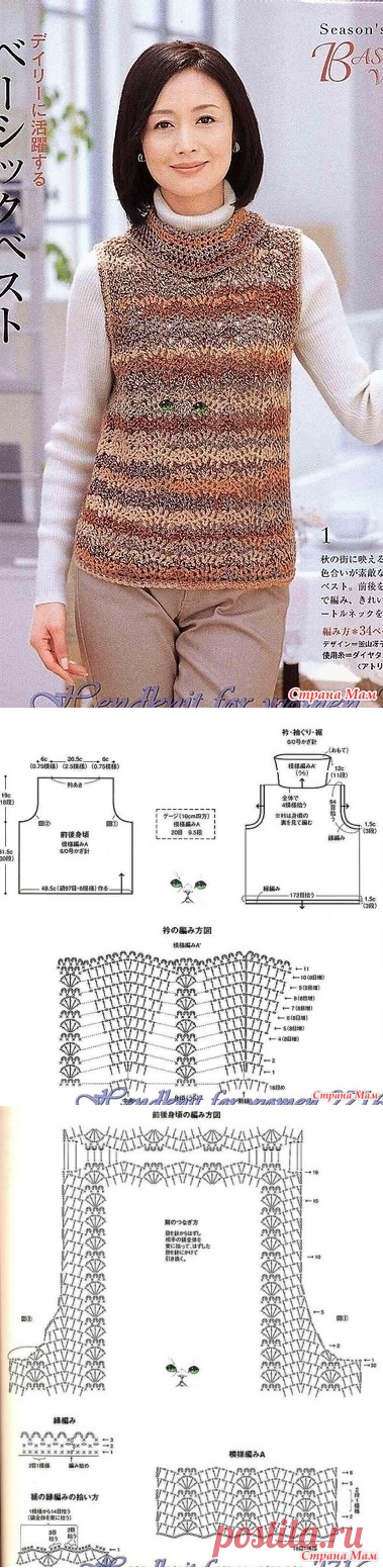 Ажурная безрукавака из секционной пряжи и с большим воротом. Крючок. - ВЯЗАНАЯ МОДА+ ДЛЯ НЕМОДЕЛЬНЫХ ДАМ - Страна Мам