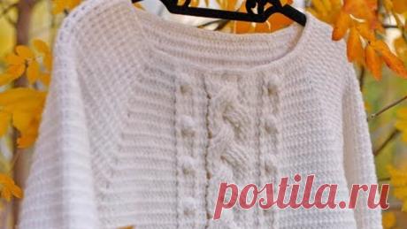 ВЯЖЕМ ВМЕСТЕ (порядово) СВИТЕР С КОСОЙ !