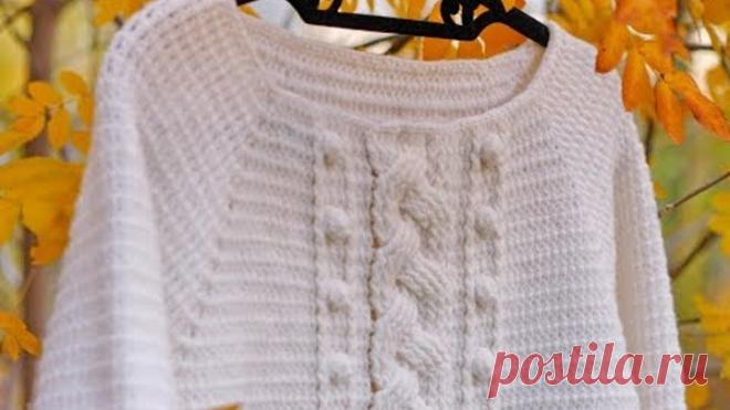 ВЯЖЕМ ВМЕСТЕ (порядово) СВИТЕР С КОСОЙ !