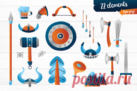 Vikings vector clip art illustration set By BRANDiANNA | TheHungryJPEG.com