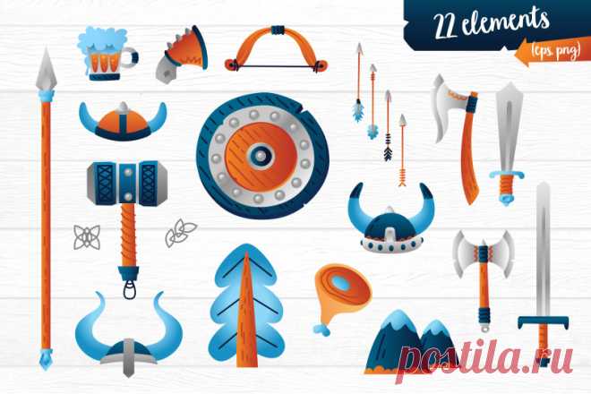 Vikings vector clip art illustration set By BRANDiANNA | TheHungryJPEG.com