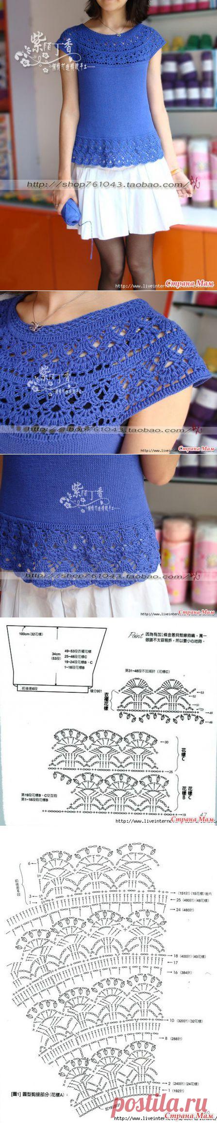 Топ с круглой кокеткой. Спицы+крючок. - ВЯЗАНАЯ МОДА+ ДЛЯ НЕМОДЕЛЬНЫХ ДАМ - Страна Мам